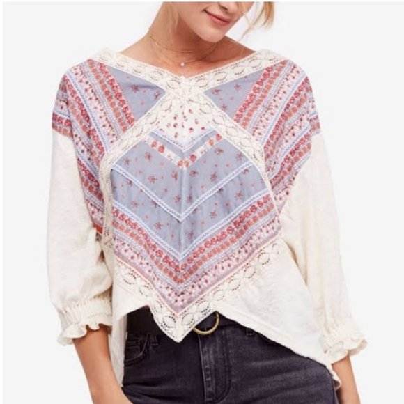 Free People Tops - Free People Prairie Days Top Boho Floral Cream XS